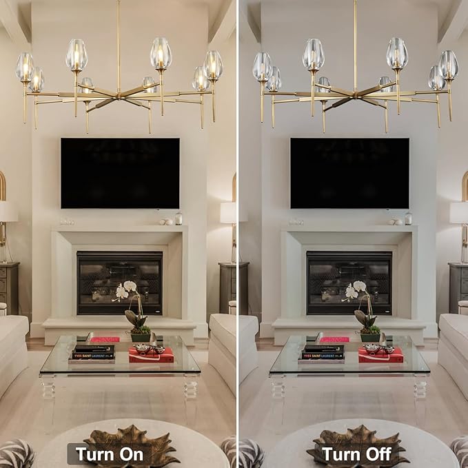 Modern Crystal Chandeliers 8 Lights Brass, 54in Gold Tulip Round K9 Crystal Chandelier,Pendant Ceiling Light for Dining Living Room Bedroom Entryway, E12 Bulbs Included