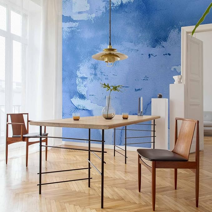 artgeist Wall Mural Concrete 116x83 in - Peel and Stick Self-Adhesive Wallpaper Removable Large Sticker Foil Wall Decor Print Picture Image Design Abstract Faux Stone Paint Stains Blue a-A-10180-a-c