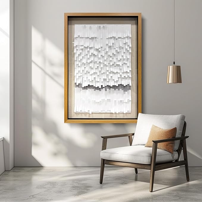 BrightA White 3D Wave Wall Sculpture - Heat-Formed Acrylic Strips Art with Dynamic Shadow Play, Solid Wood Frame Contemporary Artwork for Modern Interiors 31.5" x 47.2"