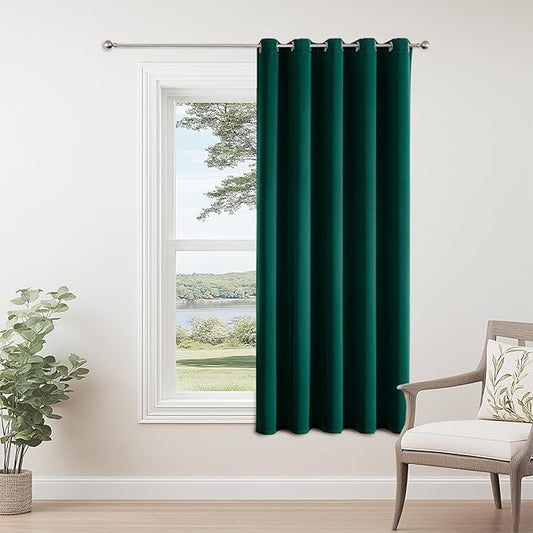 ChrisDowa Blackout Curtains 70 inches Wide for Bedroom - Extra Wide Grommet Thermal Insulated Room Darkening Curtains for Living Room (1 Panel, Forest Green, 70 x 63 Inch)