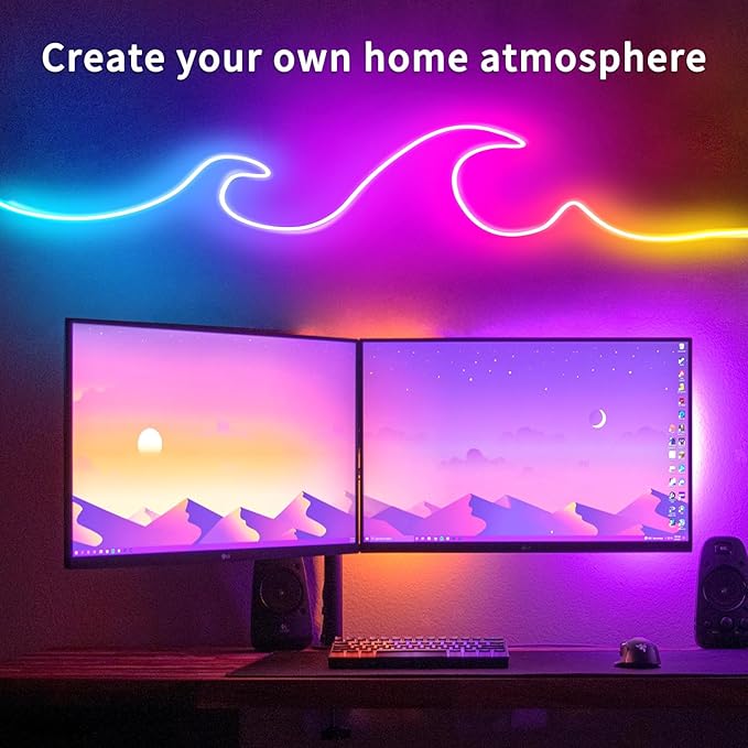 32.8FT Neon Rope Light,Flexible Led Rope Light Control with App/Remote,Multiple Modes Rope Lights,IP65 Outdoor RGB Led Neon Lights Waterproof,Music Sync Gaming Led Neon Light Strip for Bedroom