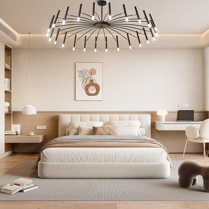 Modern Chandelier 24-Light with G9 Bulbs Included, 53 Inch Adjustable Height Ceiling Fixture - Customizable Drop for Dining Room, Entryway, Bedroom - Black Wrought Iron Matte Finish