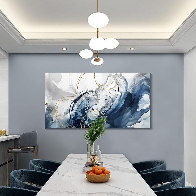 Mofutinpo Abstract Canvas Wall Art Blue Pictures for Living Room Wall Decoration Large Modern Wall Art Office Artwork Wall Decor Graffiti Paintings for Bedroom 24×48in