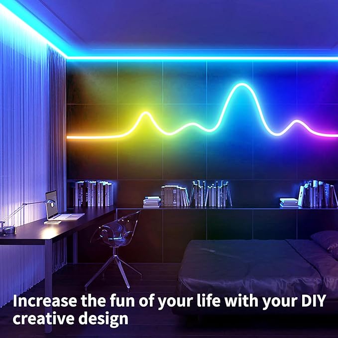16.4FT Neon Rope Light,Flexible Led Rope Lights Control with App/Remote,Multiple Mode Rope Lights,IP65 Outdoor RGB Led Neon Lights Waterproof,Music Sync Gaming Led Neon Light Strip for Bedroom