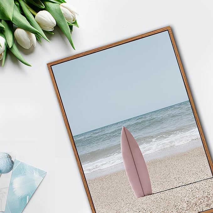 CHDITB Ocean Beach Framed Canvas Wall Art Set, Coastal Surfboard Wall Decor,Summer Coconut Tree Sea Wall Painting, Modern Surfing Art Prints for Living Room, Bedroom, Office- Large Size 24"x36"x3