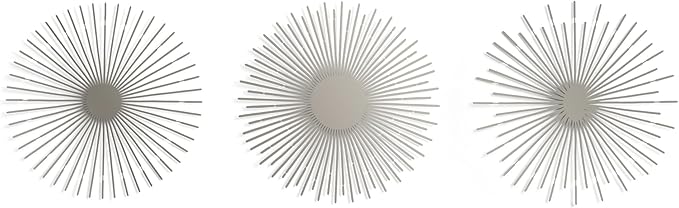NEODECO Sun Rays-Triple Metal Wall Art, Geometric Sun Decor, Metallic colors, Large 3D wall sculpture, model BCD, Set of 3 (Silver, Medium)