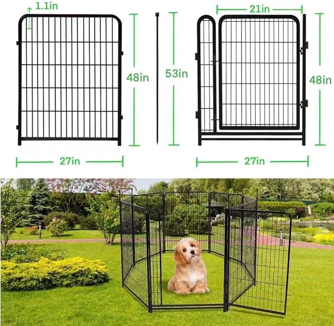 48in(H) Secure Garden Fencing,Dog Fence Outdoor for Yard, 11 Panels +1 Gate Total 26.7 Ft(L) Metal Barrier, Gate 21 in Wide with Low Sills，Tall Dog Proof Outdoor, Flower Bed Fence