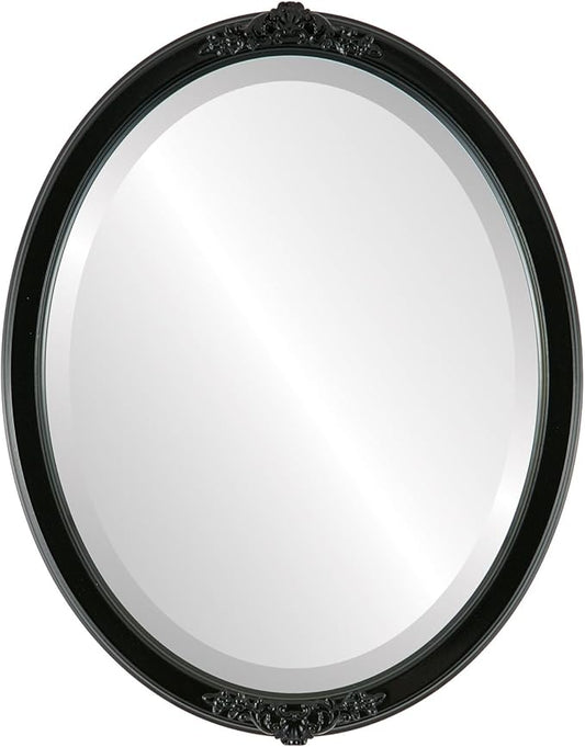 OVALCREST Oval Beveled Wall Mirror for Home Decor - Athena Style - Gloss Black - 18" x 14" Outside Dimensions