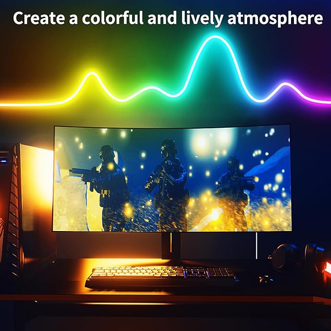 66FT Neon LED Rope Lights IP65 Waterproof LED Lights for Bedroom Flexible LED Light Strip with Remote/APP Control RGB Lighting Strip for Indoors Outdoors Bedroom Room Home Décor