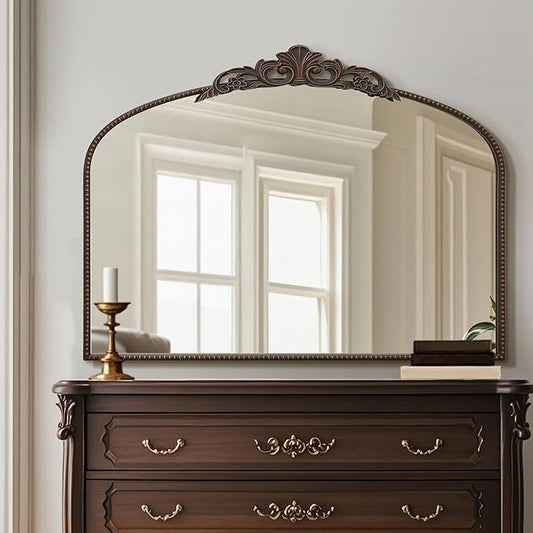 Micasso Large Bronze Vintage Mirror: 40"x 30" French Baroque Antique Mirror - Traditional Ornate Decorative Wall Mounted Arched Mirrors for Wall/Mantel/Entryway/Hallway - Home Decor for Living Room