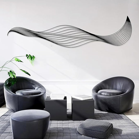 Abstract Lines Metal Wall Decor, Line Twist Wall Art, Abstract Wall Art, Large Contemporary Metal Sculpture, Modern Wall Decor, Spiral Wall Art, Office Home Decor, Housewarming Gift (6"x24"|15x60cm, Black)