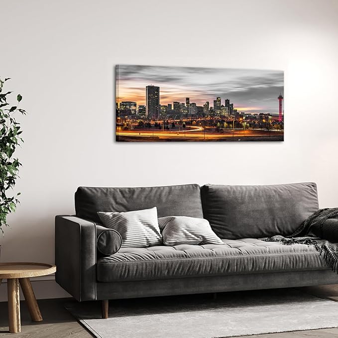 Nachic Wall Denver Skyline Picture Wall Art Decor USA Downtown City Poster Painting Colorado Photo Canvas Prints for Home Office Decoration 20"X48"