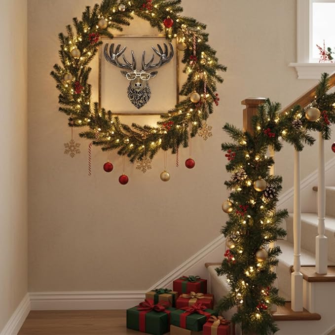 JJALIGHTS Animal Heads Wall Decor Resin Animals Sculptures Head Wall Hanging Decoration Imitation Copper vintage Wall Sculpture for Living Room Bedroom Office(Deer,include metal frames)