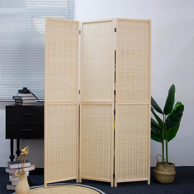 3 Panel Room Divider and Folding Screen Divider,Two in One Detachable and Foldable Panel Divider for Room Separation,Beige,67" H x 46" W