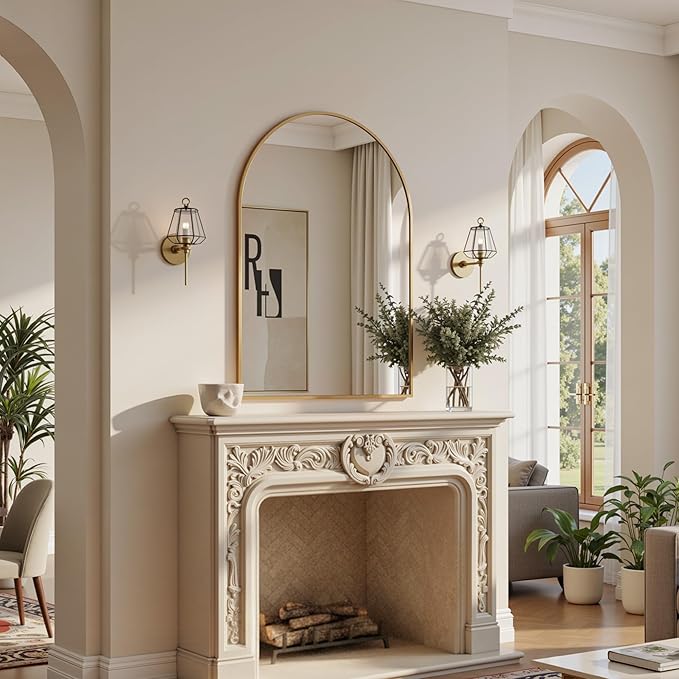 Antok Wall Mirror, 24"x36" Bathroom Vanity Mirror, Anti-Rust HD Tempered Glass, Wall Mounted Mirrors for Living Room, Entryway, Gold Frame, Arched