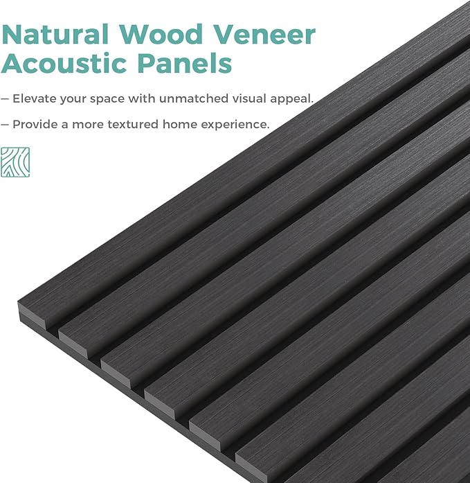 2-Pack 47.2" x 23.6" Decorative Acoustic Panels, Soundproof Slat Wall Panels for with Felt Backing, Sound Absorbing Art Wall Paneling for Office and TV Background, Charcoal Black