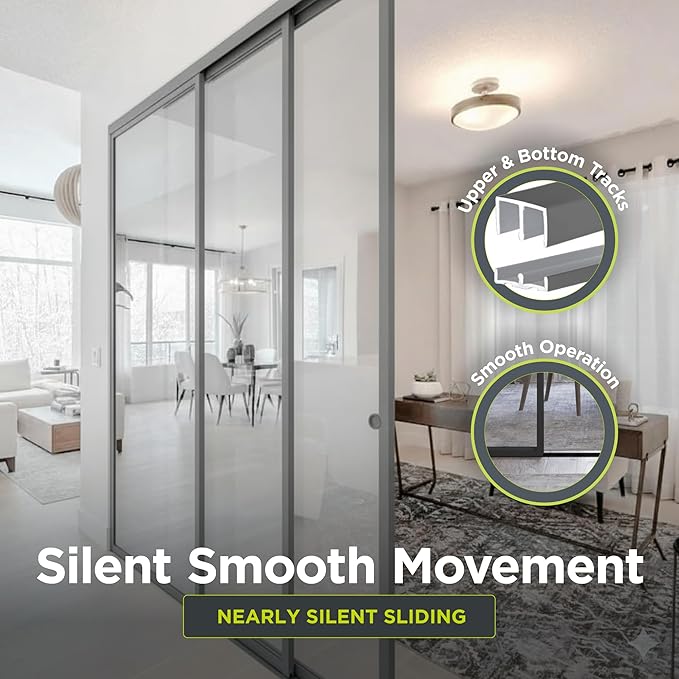 3-Panel Clear Glass Sliding Room Divider - Tempered Glass Wall Separator Screen for Office, Home, Workstation, Cubicle, Desk - Commercial & Residential Partition - 90" W x 80" H, Charcoal Frame