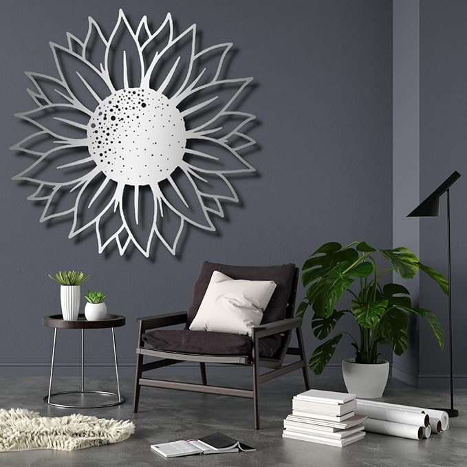 3D Sunflower Metal Wall Art, Home Decor - Gold (27.5"Wx27.5"H/ 70x70 cm, Housewarming Gift)