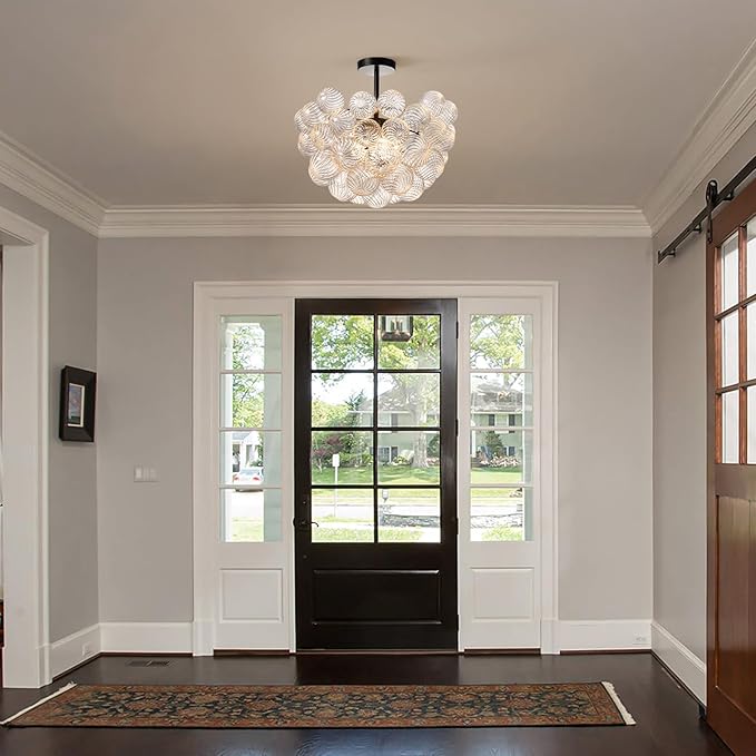 Bubble Ball Semi Flush Mount Ceiling Light Fixture,Dia 20 Inch Bubble Close to Ceiling Light Fixtures,Black Glass Crystal Semi Flush Light Fixture