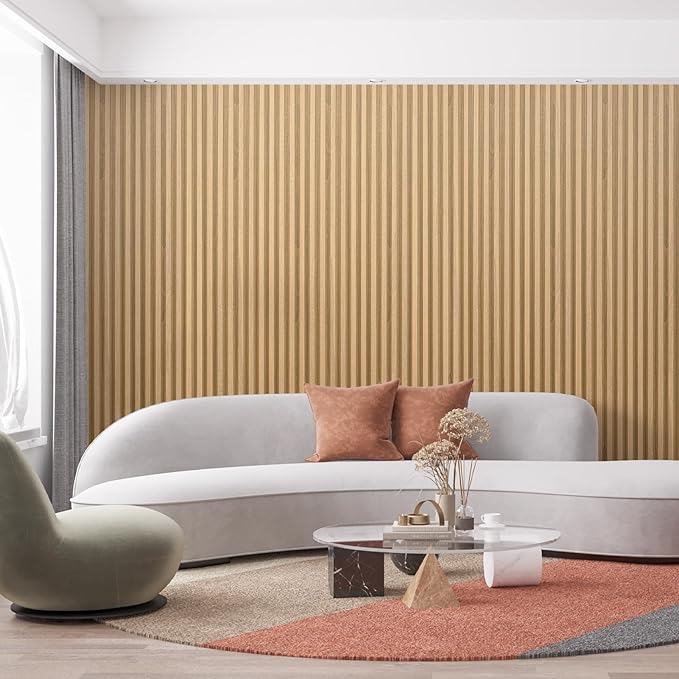 Art3dwallpanels Wood Slat Wall Paneling, 104'' x 6.7'' WPC Soundproof 3D Wall Panels for Interior Wall Decor, 8 Pack Fluted Textured Panel Wall Slats, Oak