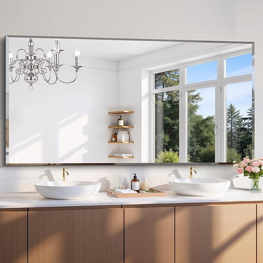 Beveled Bathroom Mirror, 30x60 Large Frameless Mirrors for Over Sink, Upgraded Shatterproof Beveled Frameless Vanity Mirror for Bathroom,Bedroom,Living Room and Entryway