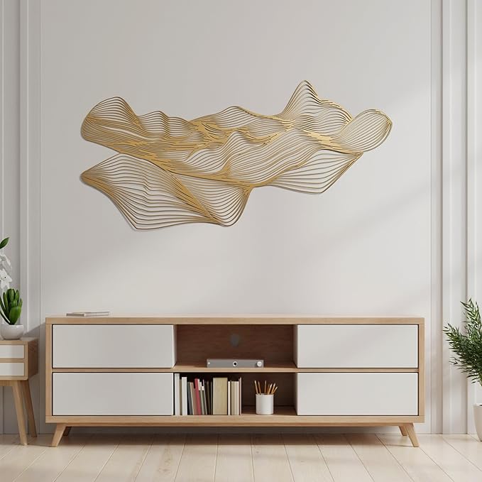 NEODECO Sand Dune Metal Wall Art - Minimalist Living Room & Bedroom Decor, Desert Nature Theme, Abstract Line Art, Housewarming Gift, Large Wall Art for Office & Home