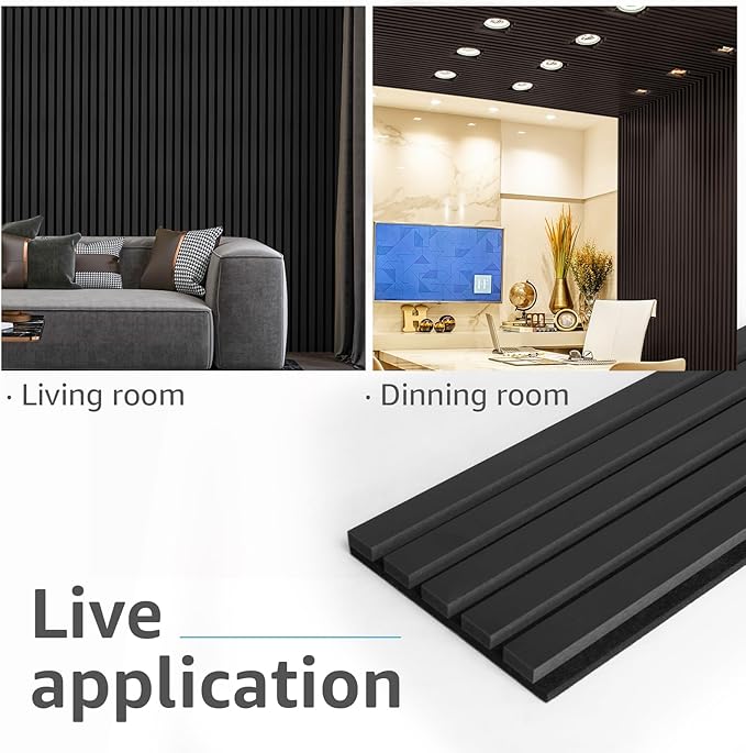 Art3d 6-Piece Wood Slat Acoustic Panels for Stylish Decor and Noise Reduction, 3D Textured Panel for Ceiling and Wall, Matte Black