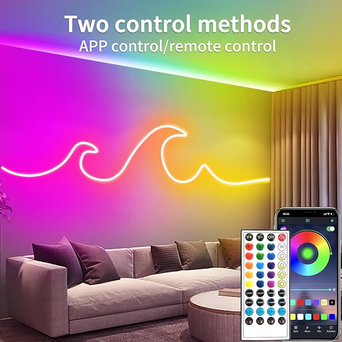 100Ft Led Rope Lights, Flexible Neon Lights Control with App/Remote, Multiple Modes, IP65 Outdoor RGB Waterproof, Music Sync Gaming Light Strip for Bedroom Décor