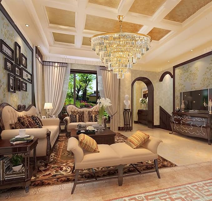 Large Gold Crystal Chandelier 27 Light 7-Tier Modern Luxury Hanging Light Fixture High Ceiling E12 Base Chandelier for Dining Room Living Room 40in