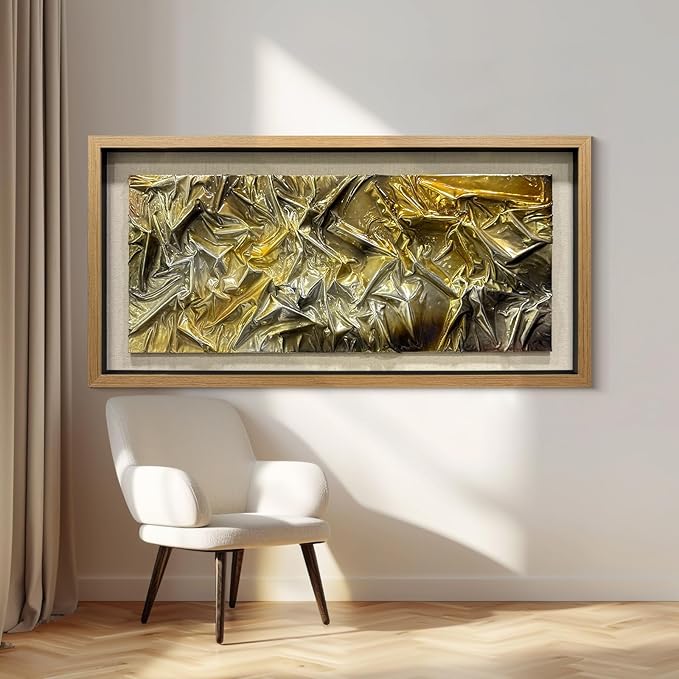 BrightA Liquid gold texture leather 3D wall art with double-sided hanging gold and silver texture reliefs, suitable for enterprise walls (horizontal/vertical) 31.5"x59"