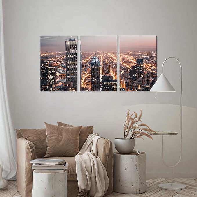 NAN Wind Modern Office Decor Chicago City Center Skyline Canvas Prints Chicago Skyline Canvas Art Cityscape Wall Decorations Blue Wall Decor for Living Room Pictures for Bedroom Decorations