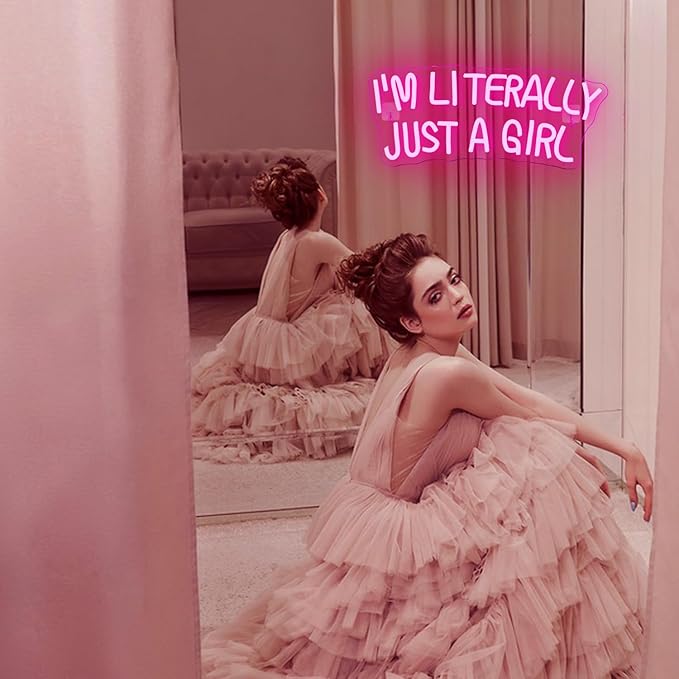 Lucunstar I'M Literally Just A Girl Neon Sign Pink Led Sign Led Neon Light for Wall Decor Light Up Sign for Bedroom Dimmable Switch USB Connectivity Neon Signs for Girlsroom Decor Party Light