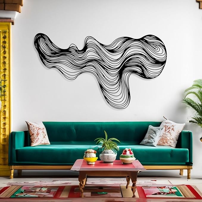 Abstract Lines Metal Wall Decor, Metal Irregular Wall Art, Geometric Line Art Sculpture, Mid Century Modern Artwok, Neutral Sign for Living Room (Gold, 41"x24" | 105x60cm)