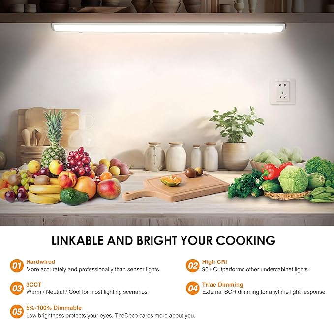 12 Inch LED Under Cabinet Lighting, Hardwired & Plug in, Linkable, Dimmable, 3CCT Selectable Kitchen Cabinet Light, CRI93