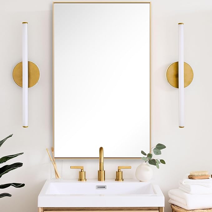 27x40 Inch Orange Gold Bathroom Mirror for Wall, Aluminum Frame Rectangle Rectangular Vanity Mirror, Modern Large for Bedroom, Living Room, Horizontal or Vertical
