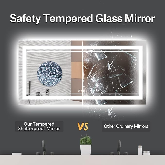 72x36 Inch LED Bathroom Mirror, Backlit and Front-lit,Large Lighted Vanity Mirror with Lights,Anti-Fog,Dimmable,ETL Listed