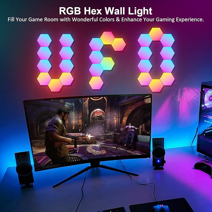 OJQ 12 Pack Hexagon Lights Wall RGB Panel - Led Lights Gifts for Men Birthday Christmas Decorations Lamp for Bedroom Gaming Equipment Gamer Supps Honeycomb Shape Panels Hexagon Gaming Lights