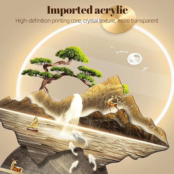 LED Light Art Wall Decor, Decor Wall Sculptures Art 3D for Home, Arts Decorations Walls Sculpture with Light, Plug-in Power Supply, Gold E, 23x53IN