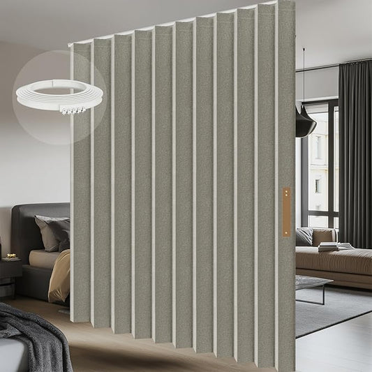 100% Blackout Room Divider Curtains - with Flexible Ceiling Curtain Track, Noise Reduce Barrier for Portable Curtain for Sliding Glass Door/Space Room Divider (Grey, W180 x L108, 1 Pack)