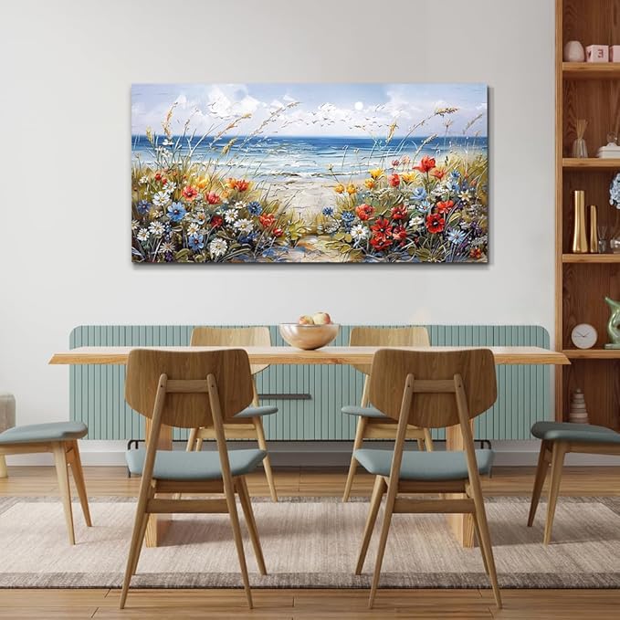 MHARTK66 Canvas Wall Art For Living Room Farmhouse Bedroom Wall Painting Blue Beach Ocean Pictures Office Photos Watercolor Wall Decor Flowers Nature Artwork For Walls Modern Home Decorations
