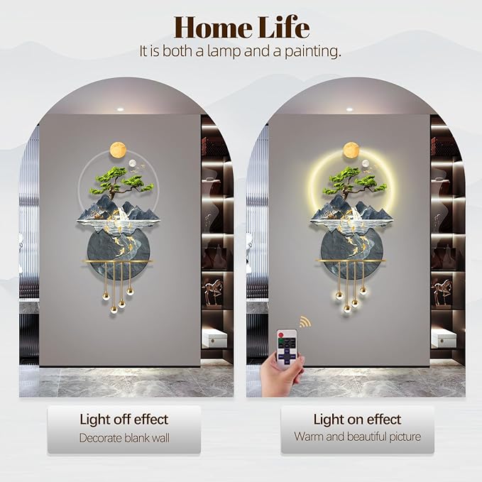 LED Light Decor Wall Art, 3D Art Wall Decor with Light, Decors Walls Sculptures Large 3D Art, Decors Walls Sculptures Lighting Modern, Plug-in Power Supply, Blue B, 19x39IN