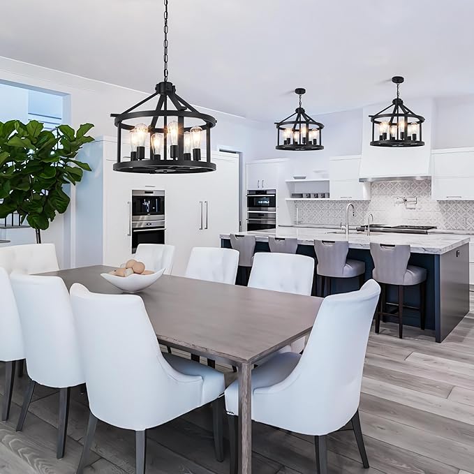 21.5'' Large Black Chandeliers Farmhouse Light Fixtures Vintage Rustic Cage Pendant Light Kitchen Island for Dining Room Foyer Entryway Living Room