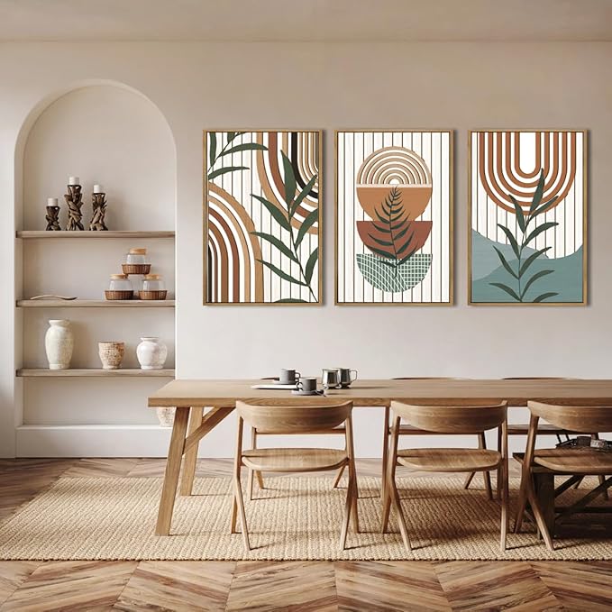 Large Boho Mid Century Wood Wall Art Set,Modern Geometric Leaves Artwork Bohemian Wall Sculptures,Abstract Minimalist Wooden Wall Decor for Living Room Bedroom Office-16 x24 x3