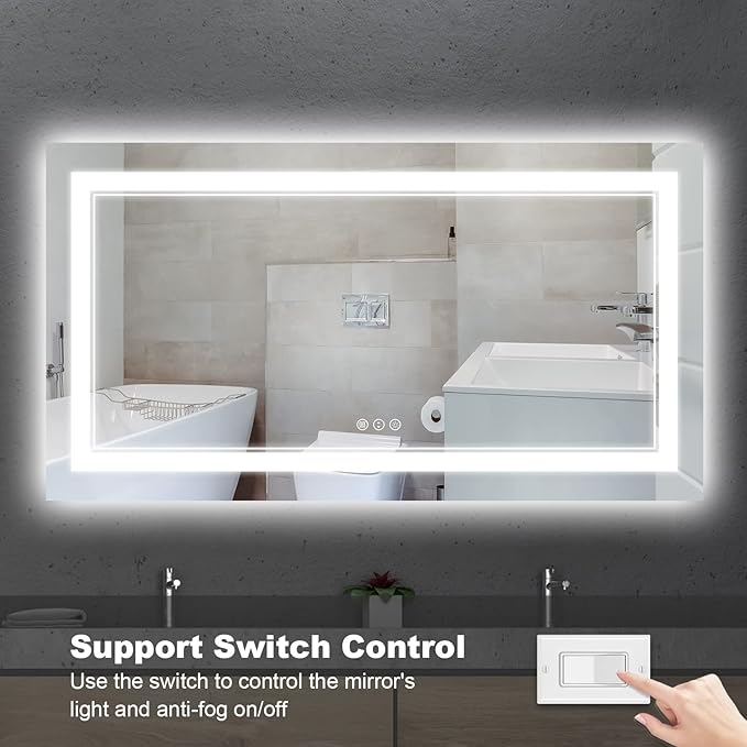 60x28 Inch LED Bathroom Mirror with Lights, Backlit and Front Lighted Bathroom Vanity Mirrors for Wall, Anti-Fog/Dimmable/Memory/Shatterproof/ETL Listed