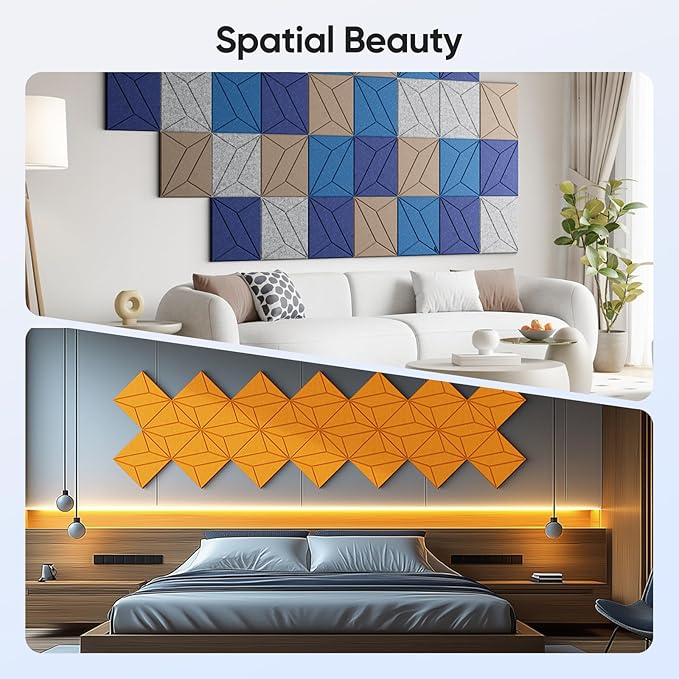 12 Pack 12" X 12" X 0.4" Acoustic Panels for Wall Sound Absorbing, P-Stripes Square Self-Adhesive Sound Panels, High Density Suitable for Multiple Scenarios(Orange)