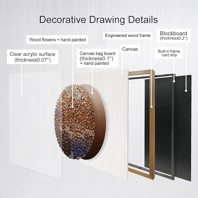 BrightA Natural Wood Paper Cylinder Wall Art Brown Gradient Color Circular Design with Earthy Tones Framed Artwork Modern Minimalist Home Decor for Living Room 31.5"x31.5"