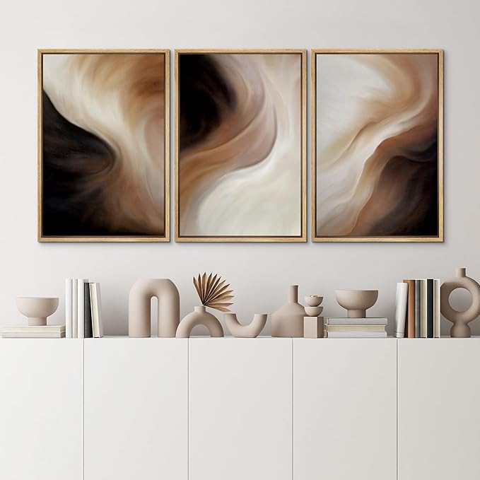 MUDECOR Framed Canvas Print Wall Art Abstract Neutral Brown and Beige Fluid Illustrations Realism Decorative for Living Room, Bedroom, Office - 24"x36"x3 Natural