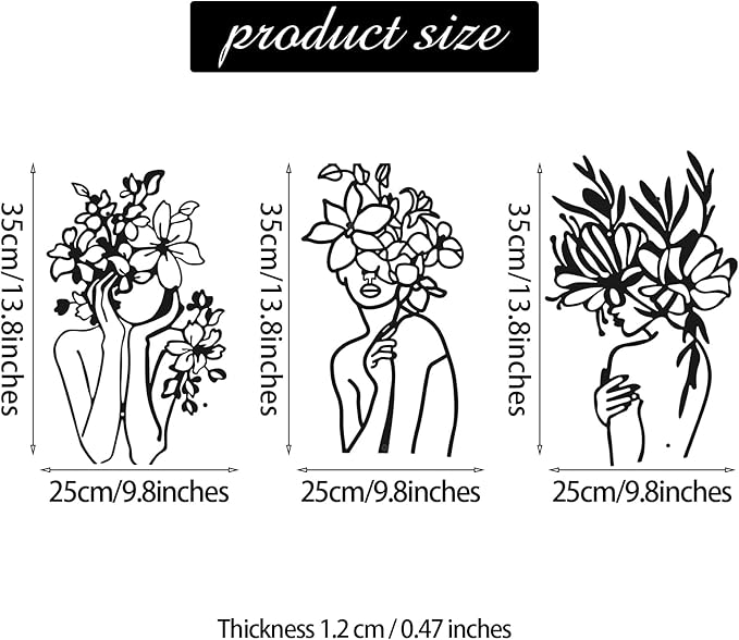 3 Pcs Metal Wall Art Decor Minimalist Abstract Woman metal Modern Line Drawing Wall Art Decor Female Single Line Home Hanging for Bedroom Kitchen Bathroom Living Room