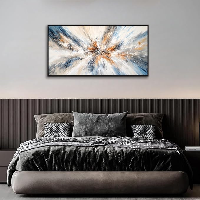 Abstract Painting Wall Art Large Framed Canvas Prints 30" x 58" Blue and Orange Abstract Modern Minimalist Living Room Decor for Bedroom Office Wall Décor