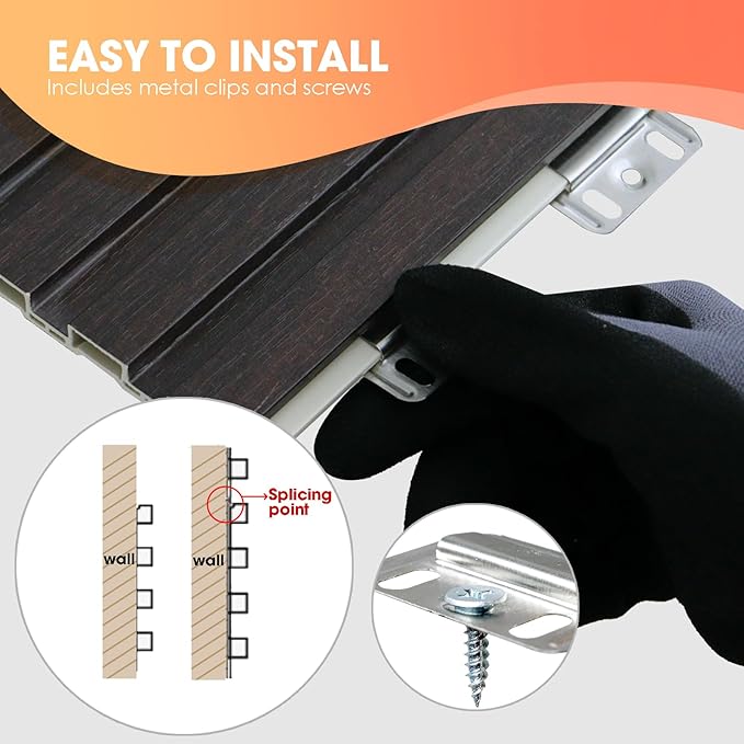 OUZUGIE WPC Acoustic Slat Wall Paneling, 8-Pack 96 x 6 Inches 3D Wall Panels for Interior Wall Decor,Living Room,TV Background,Study Room,Office Spaces,Bedroom,Low Grille (Walnut)